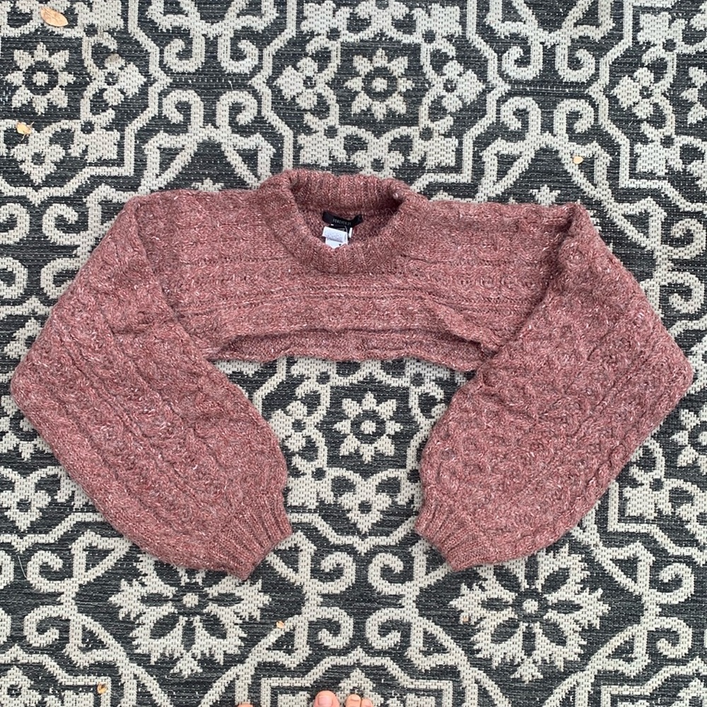 Long Sleeve Wool Blend Cropped Knit Shirt/Sweater